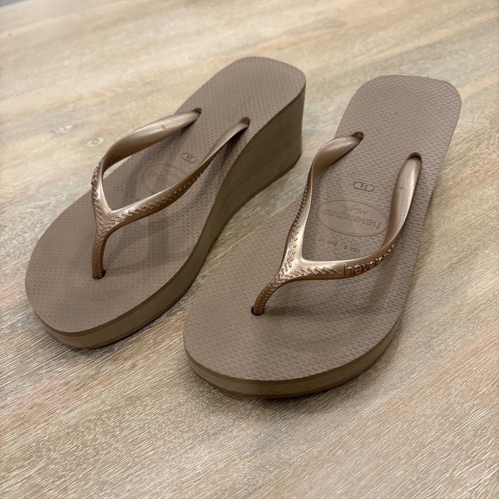 Havaianas High Platform Wedge Flip Flops Bronze EU 36